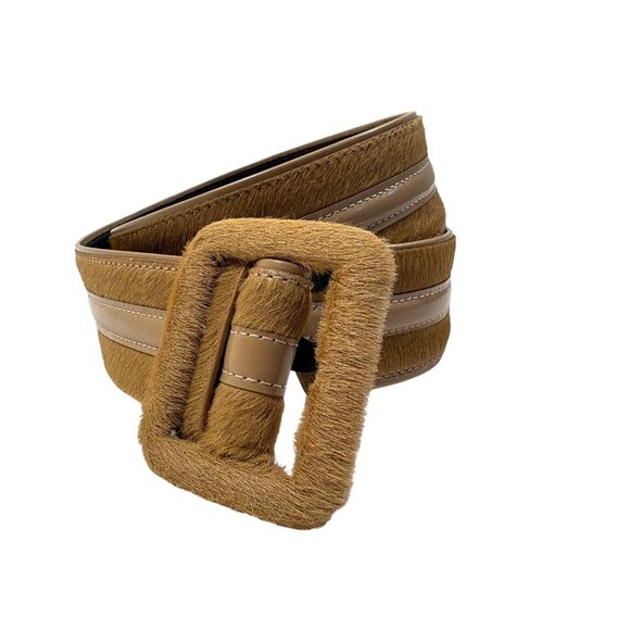 Vintage Oscar de la Renta Pony Hair Leather Belt in Camel main image 4